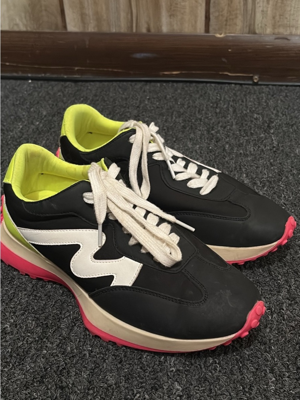 Women’s Black Sneakers with White Accent and Neon Yellow Lining